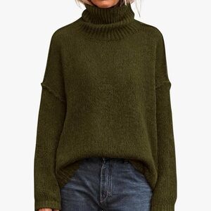 Women’s Oversized Olive Turtleneck Sweater